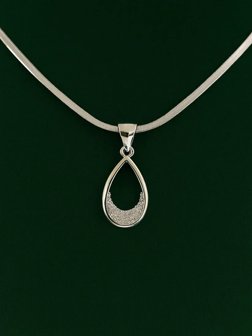 "Silver Elegance: American Diamond Waterdrop Necklace Set"
