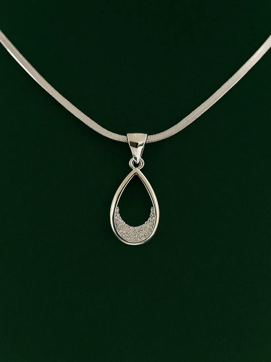 "Silver Elegance: American Diamond Waterdrop Necklace Set"