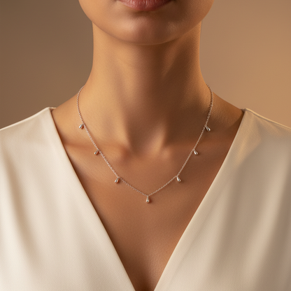 Sterling Silver Chain Necklace With Teardrop Charms