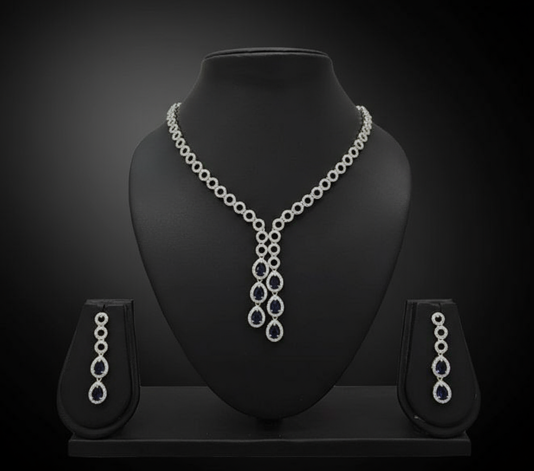 Royal Sapphire Halo Necklace Set