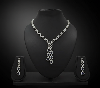 Royal Sapphire Halo Necklace Set