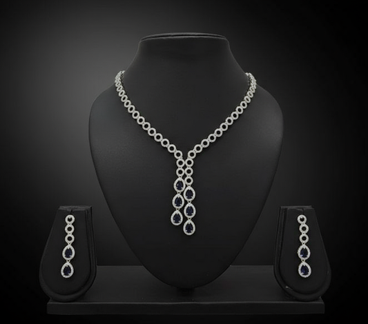 Royal Sapphire Halo Necklace Set
