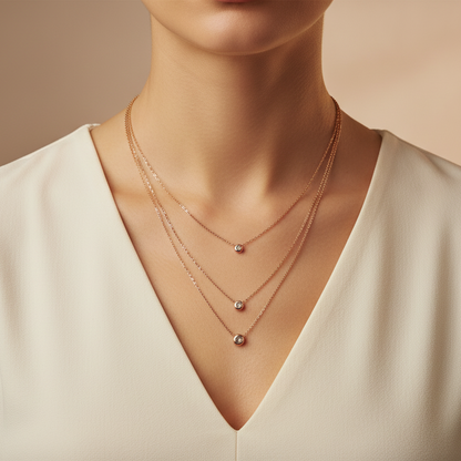 Melissa 3 Layer Dimond Necklace In Rose Gold