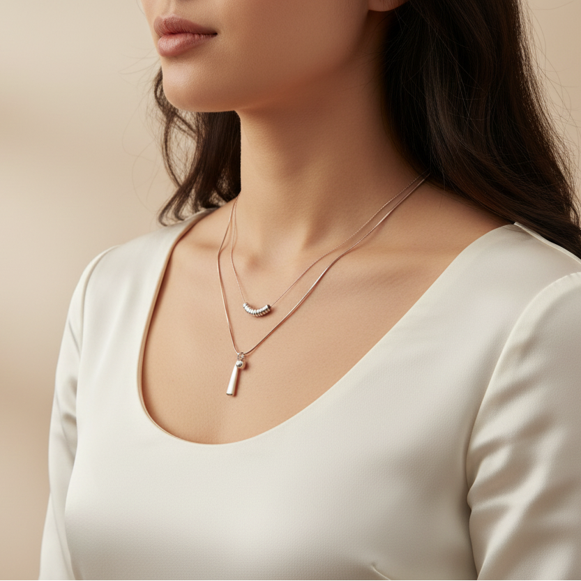 Gold Tone Layered Necklace With Ring Bead Strand