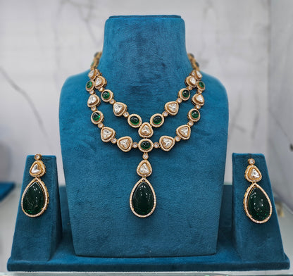Sanchi palak green Stone polki necklace set
