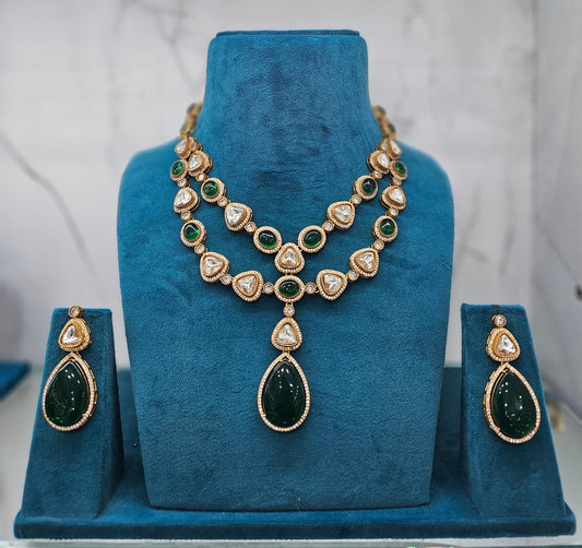 Sanchi palak green Stone polki necklace set
