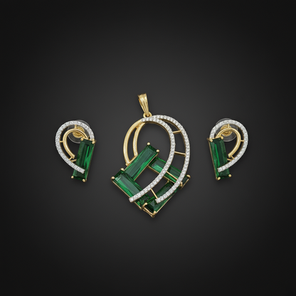 Emerald Baguette Abstract AD Pendant Set