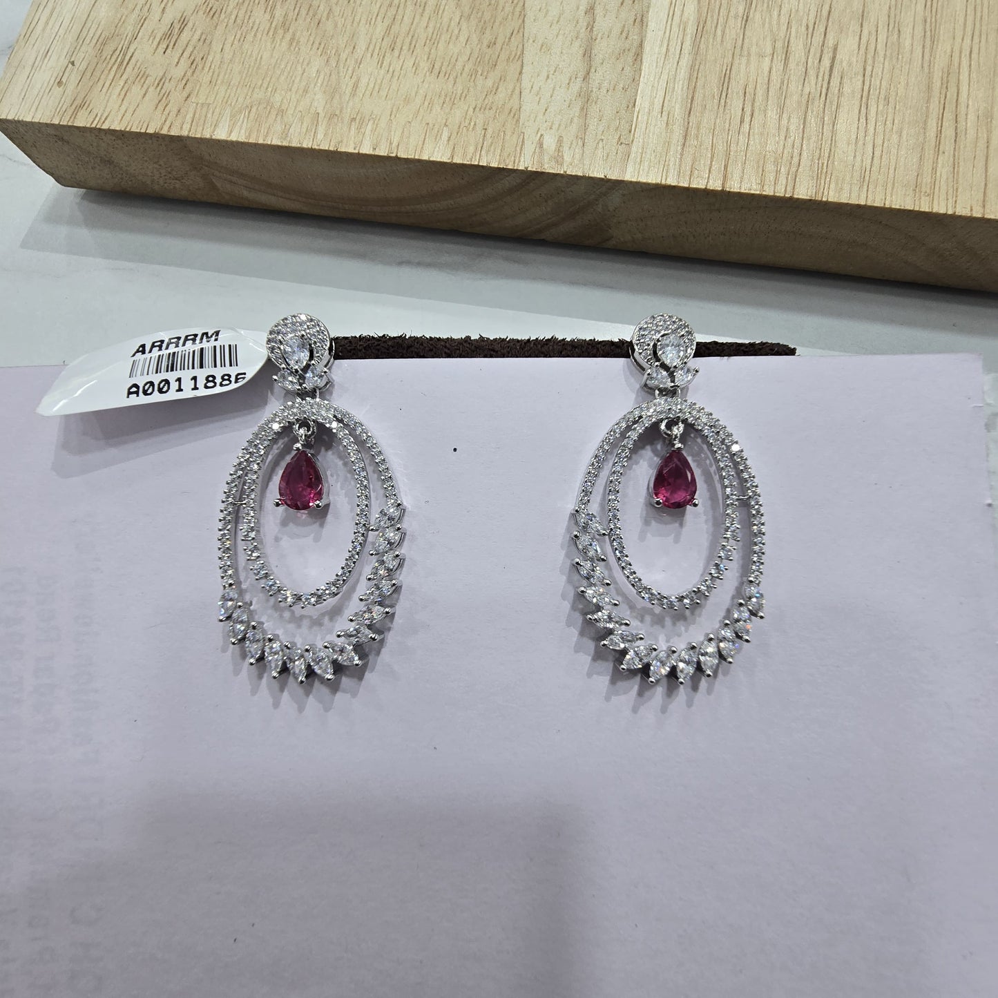 Elegant Oval Drop Earrings with Pink Teardrop Gem