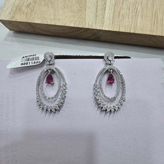 Elegant Oval Drop Earrings with Pink Teardrop Gem