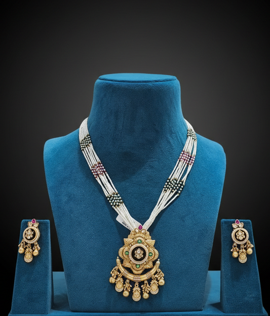 Antique flower mix stone gold plated pendant set with ser