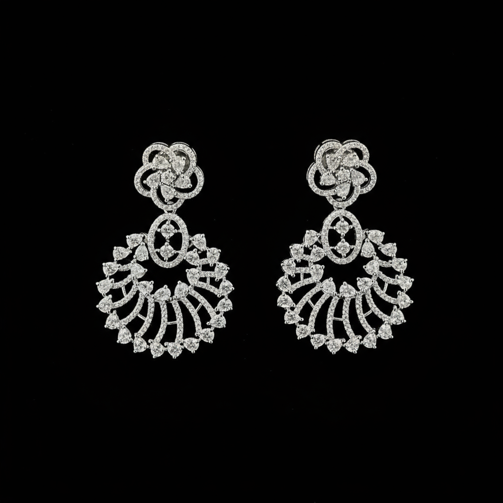 Petal Fan Chandeliers AD Earrings