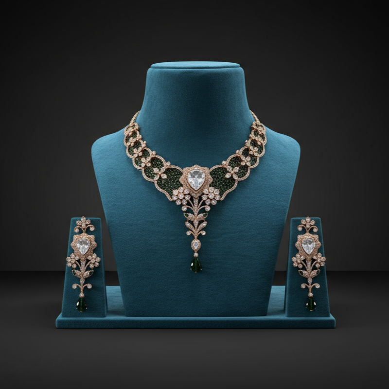 Majestic Emerald Teardrop Necklace Set