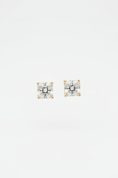 Classic Gold Plated Bold Princess Cut Stud Earrings - Prominent Square Solitaire Daily Wear Studs for Women