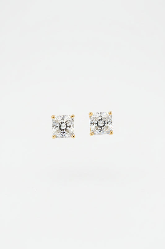 Classic Gold Plated Bold Princess Cut Stud Earrings - Prominent Square Solitaire Daily Wear Studs for Women