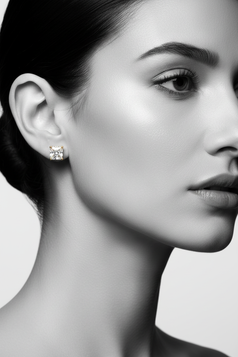 Classic Gold Plated Bold Princess Cut Stud Earrings - Prominent Square Solitaire Daily Wear Studs for Women