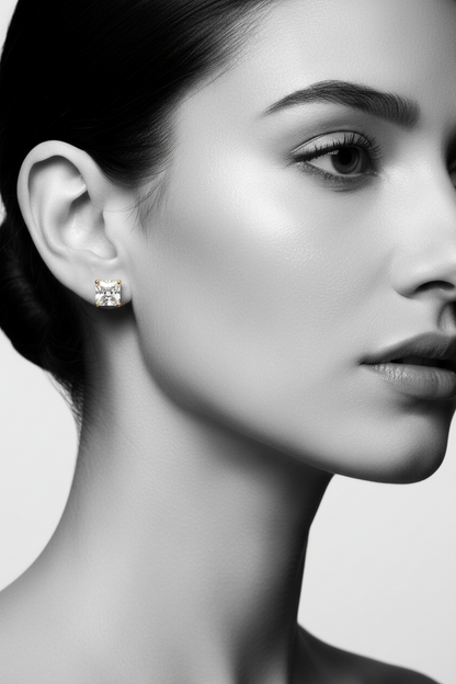 Classic Gold Plated Bold Princess Cut Stud Earrings - Prominent Square Solitaire Daily Wear Studs for Women