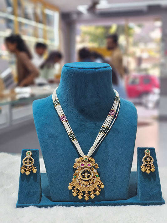 Antique multi colour stone gold plated pendant set