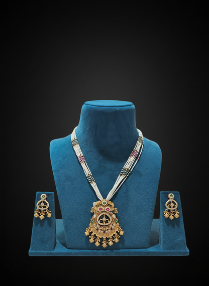 Antique multi colour stone gold plated pendant set