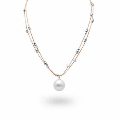 Rose Gold & Silver Plated Layered Necklace With Pearl Pendant