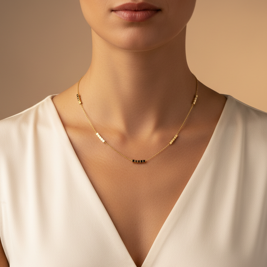 Cube Shaped Beads Gold Chain Necklace