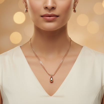 Rose Gold Teardrop Pendant Necklace Delicate Chain With Earrings