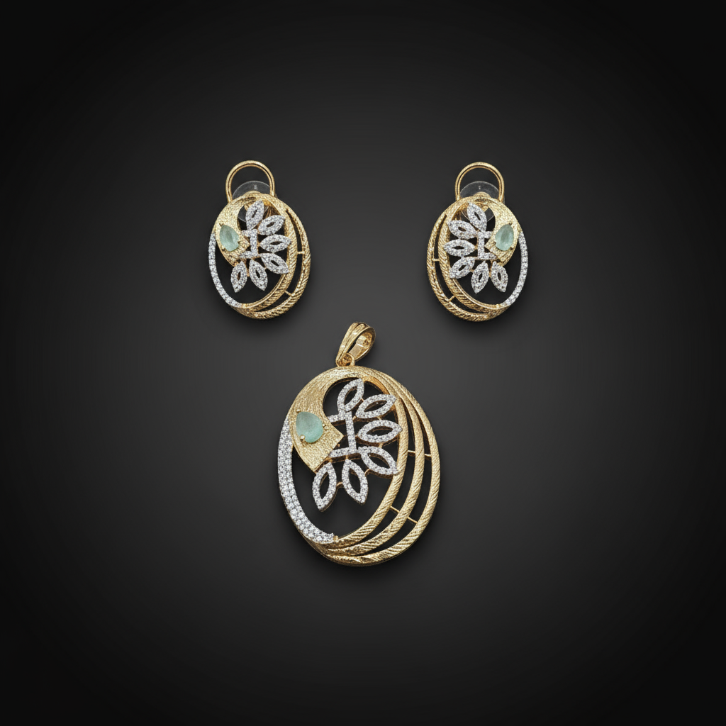 Twisted Oval Floral AD Pendant Set