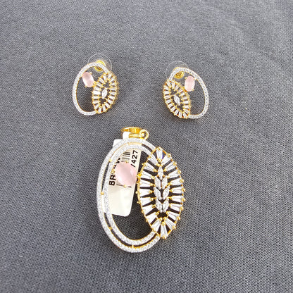 Pink Quartz Oval Cluster AD Pendant Set