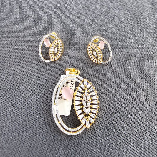 Pink Quartz Oval Cluster AD Pendant Set