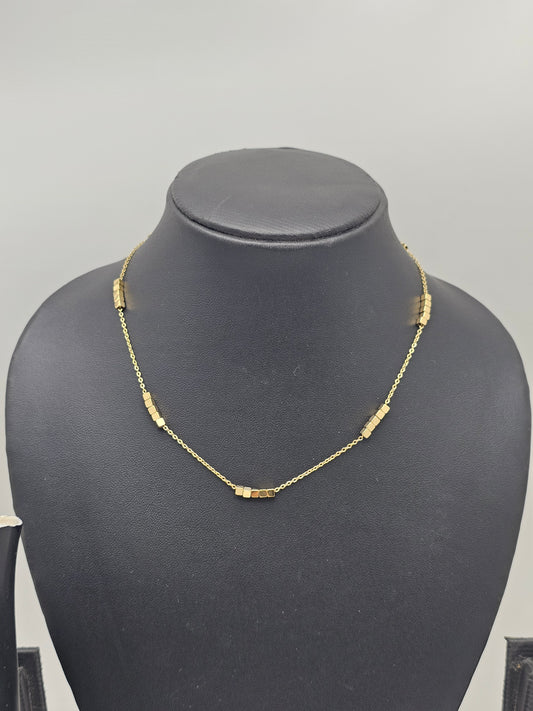 Cube Shaped Beads Gold Chain Necklace