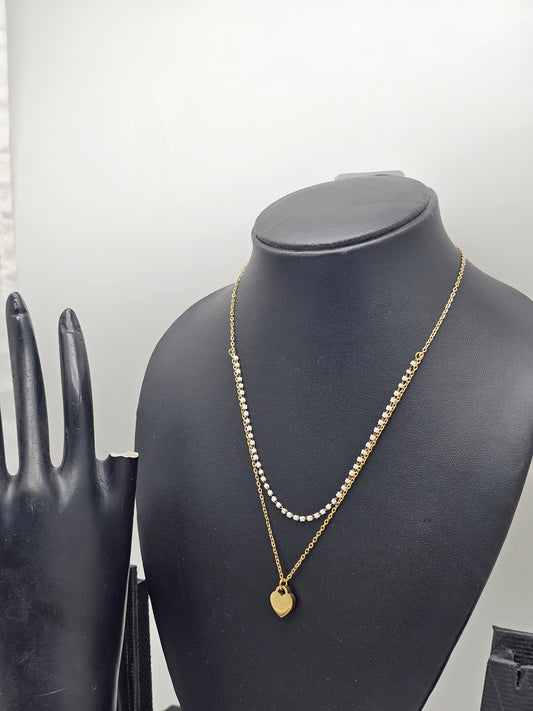 Gold Plated Double layered stainless steel Necklace With heart Pendant