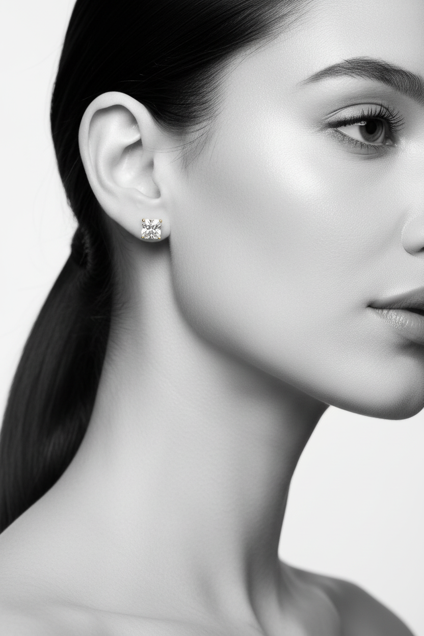 Gold Plated Princess Cut Stud Earrings - Daily Wear Square Solitaire Earrings for Women