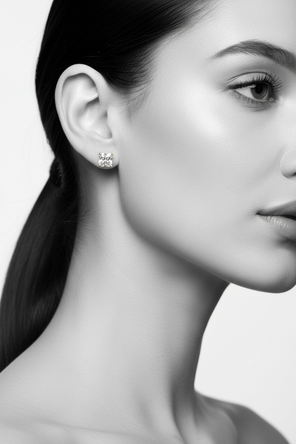 Gold Plated Princess Cut Stud Earrings - Daily Wear Square Solitaire Earrings for Women