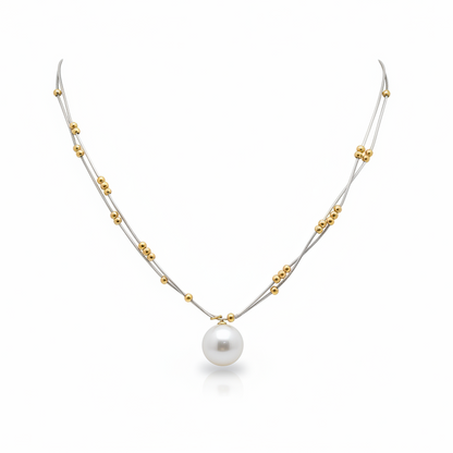 Rose Gold & Silver Plated Layered Necklace With Pearl Pendant