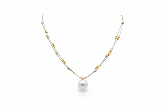 Rose Gold & Silver Plated Layered Necklace With Pearl Pendant