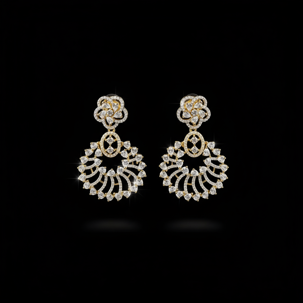 Petal Fan Chandeliers AD Earrings