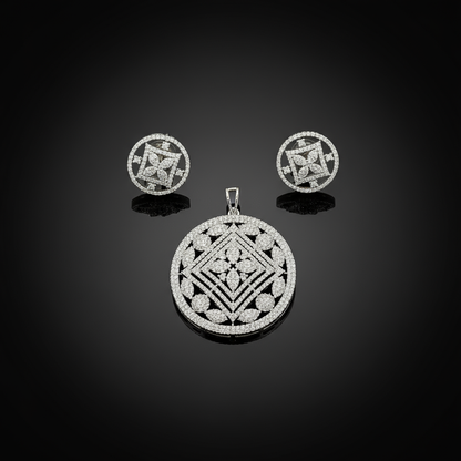 Circular Floral Mandala AD Pendant Set