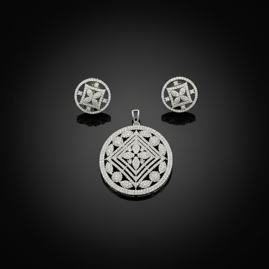 Circular Floral Mandala AD Pendant Set