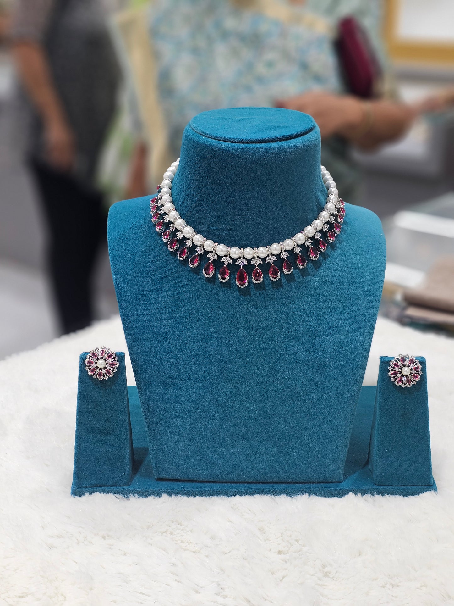 AD white moti Ruby or green dimond set