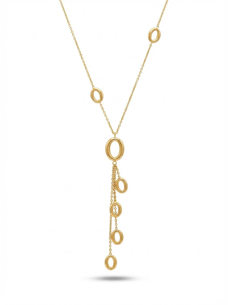 Gold Toned Necklace with Interlocking ring pendent