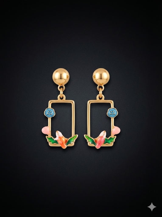 Enamel Flower Statement Earrings for Women