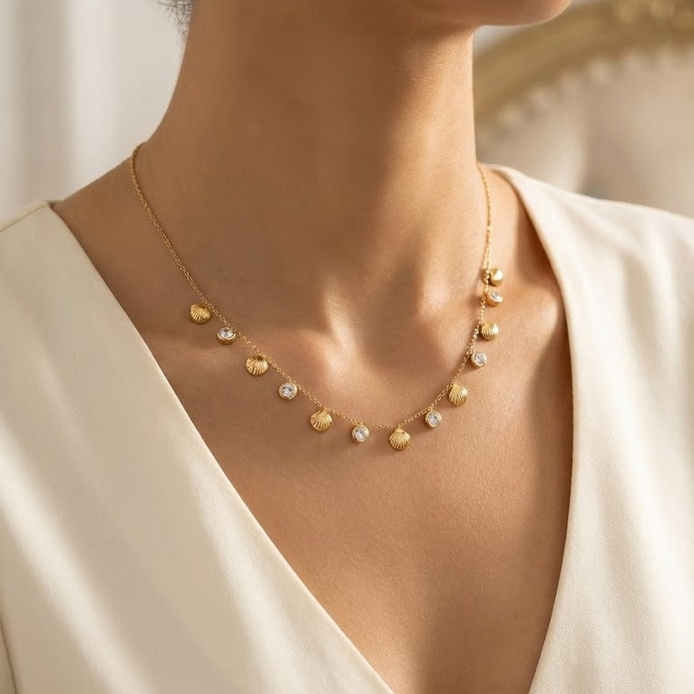 Gold Zirconia Shell Neckpiece crafted