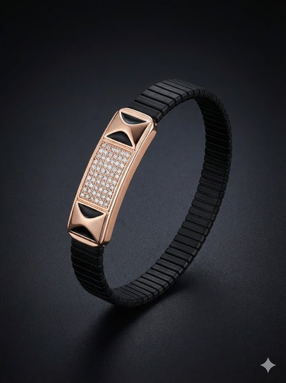 Black Flex Bracelet with Rose Gold Diamond Panel