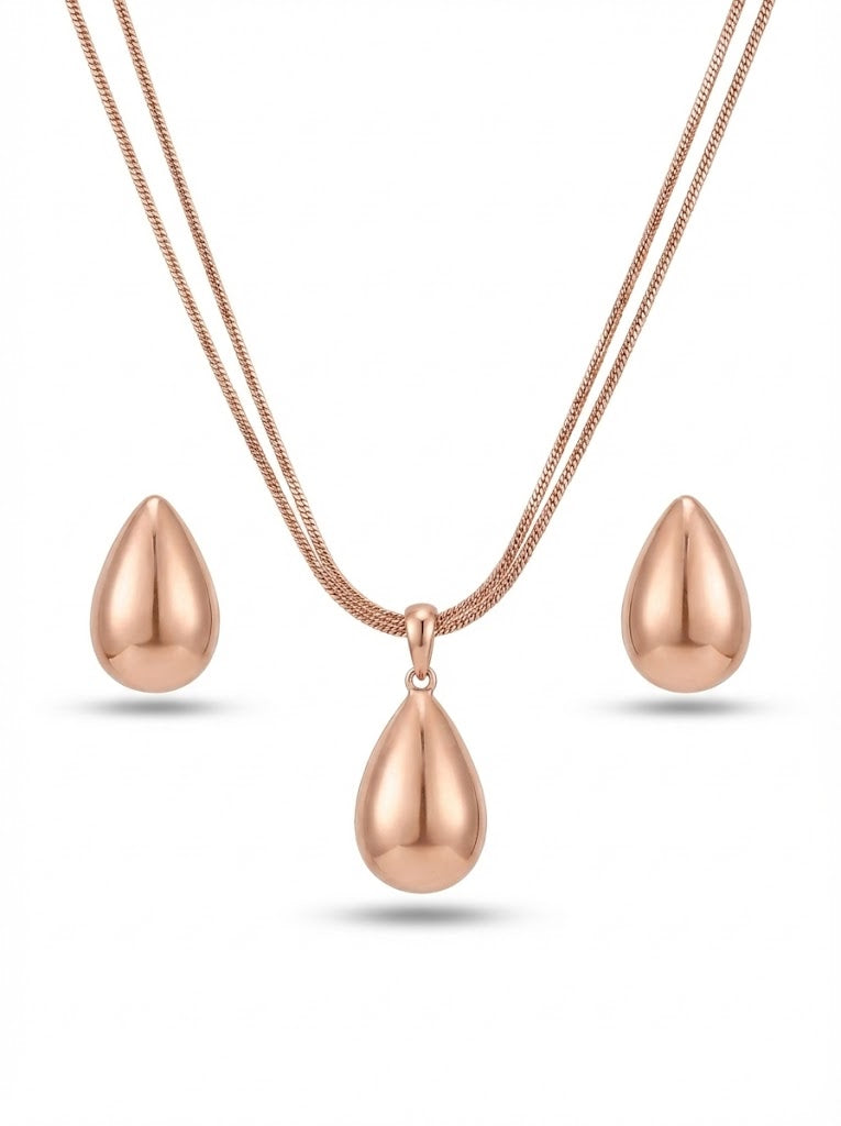 Rose Gold Teardrop Pendant Necklace Delicate Chain With Earrings