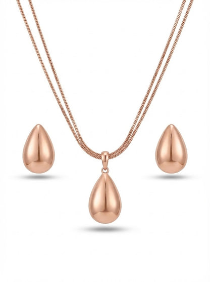 Rose Gold Teardrop Pendant Necklace Delicate Chain With Earrings