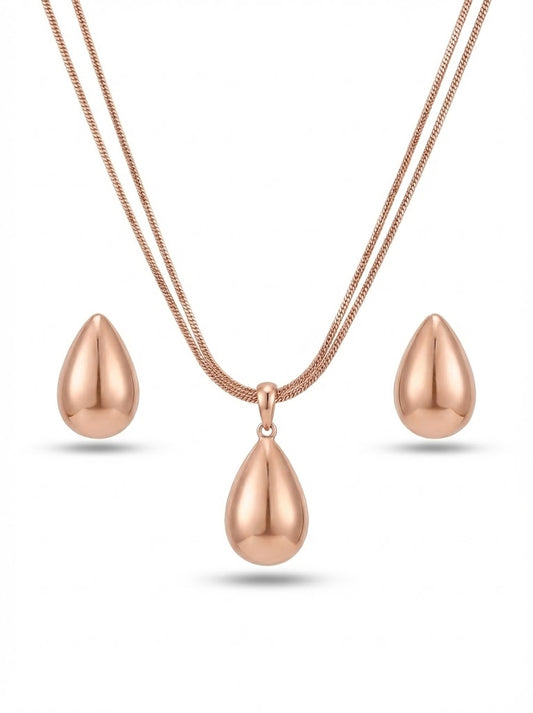Rose Gold Teardrop Pendant Necklace Delicate Chain With Earrings