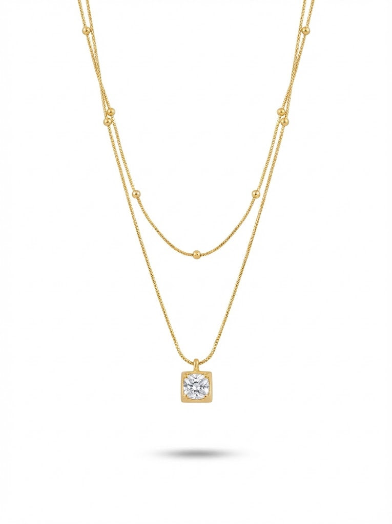 Gold Plated Double layered Necklace With Stone Pendant