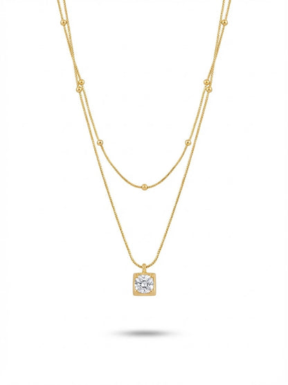Gold Plated Double layered Necklace With Stone Pendant