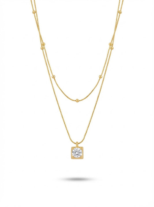 Gold Plated Double layered Necklace With Stone Pendant