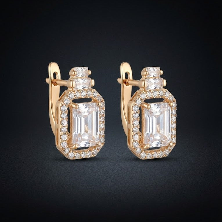 Rose Gold Emerald-Cut Diamond Earrings