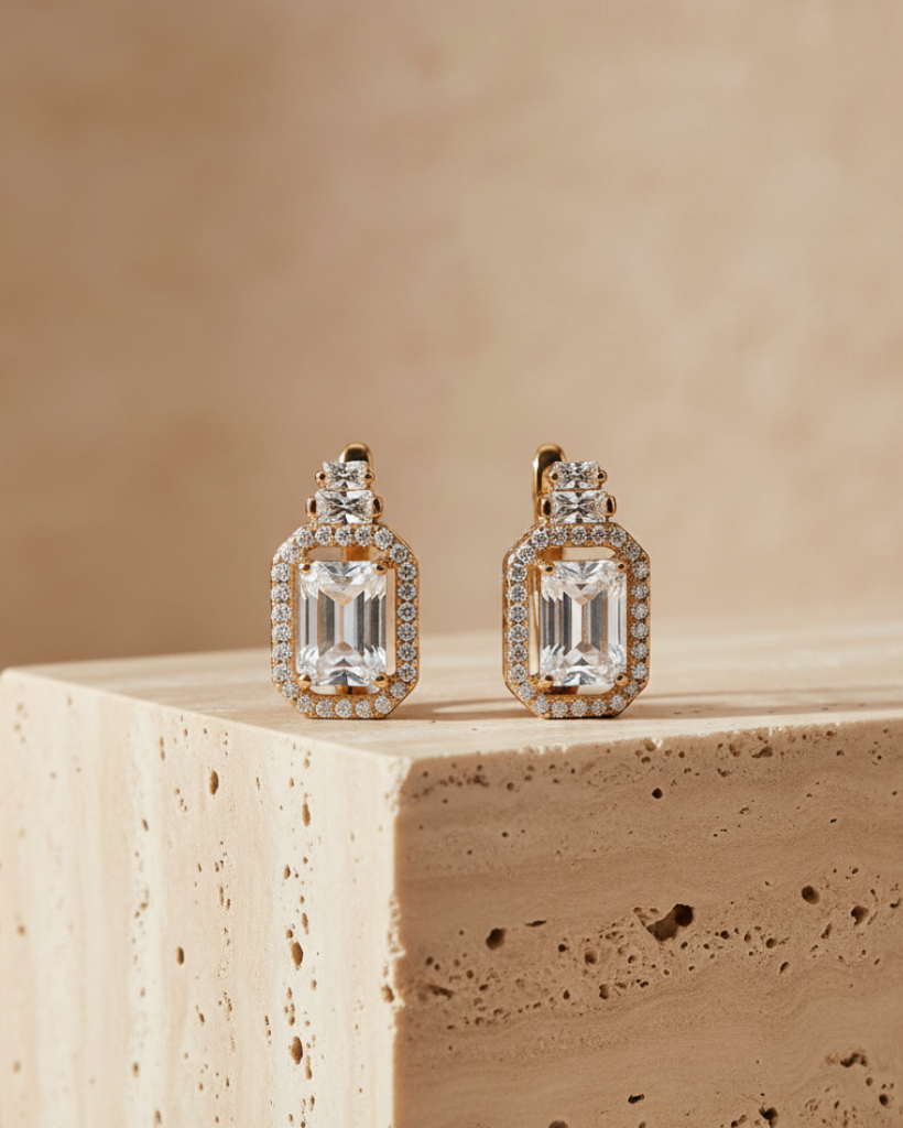 Rose Gold Emerald-Cut Diamond Earrings